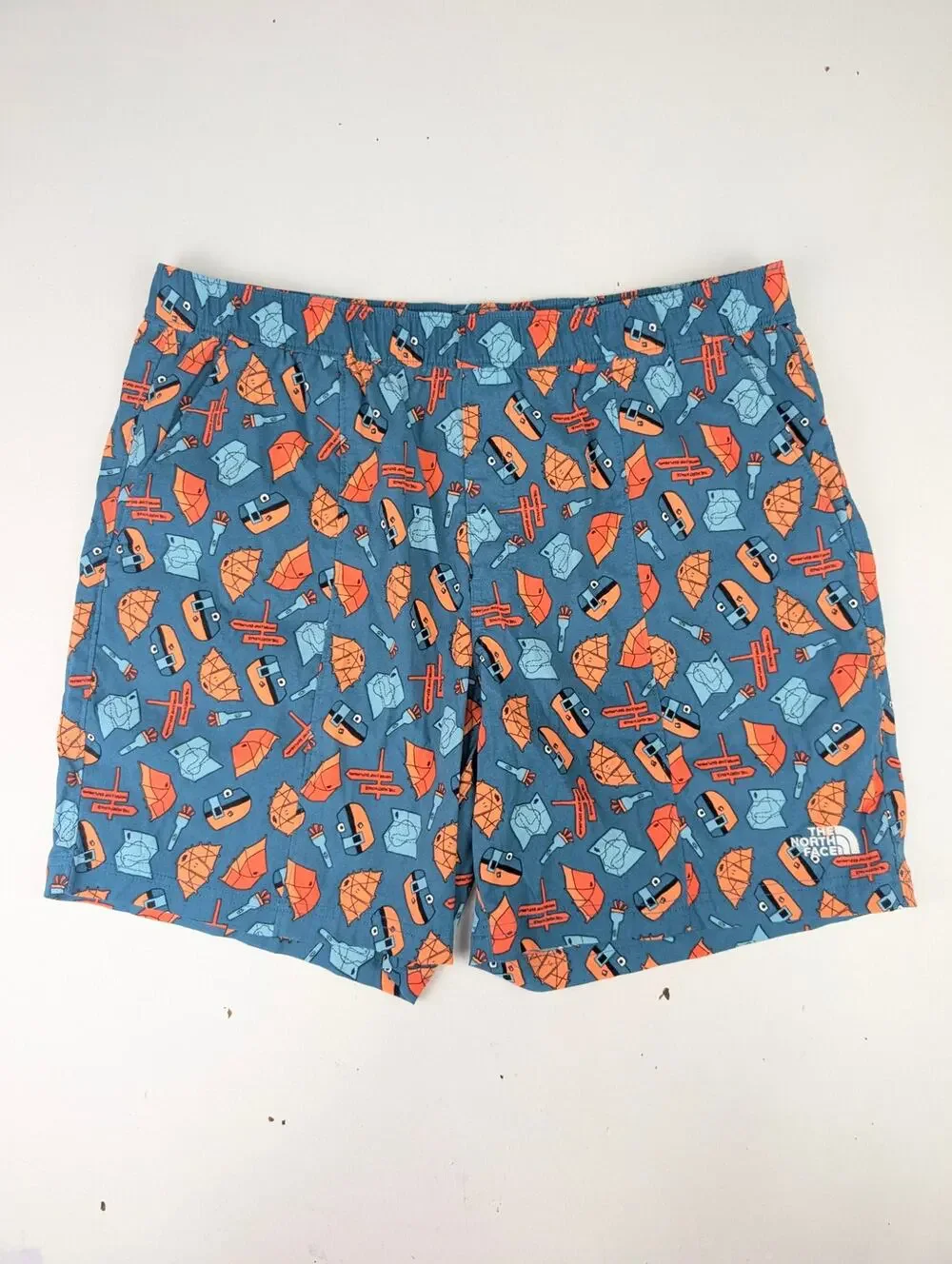 The North Face Men's Large Class V PullOn Shorts - Camping Pattern - Blue/Orange